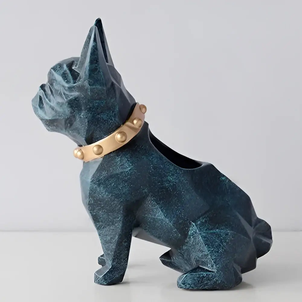 Teal geometric french bulldog dog resin pen holder desk organizer with gold studded collar by decorbites dog resin