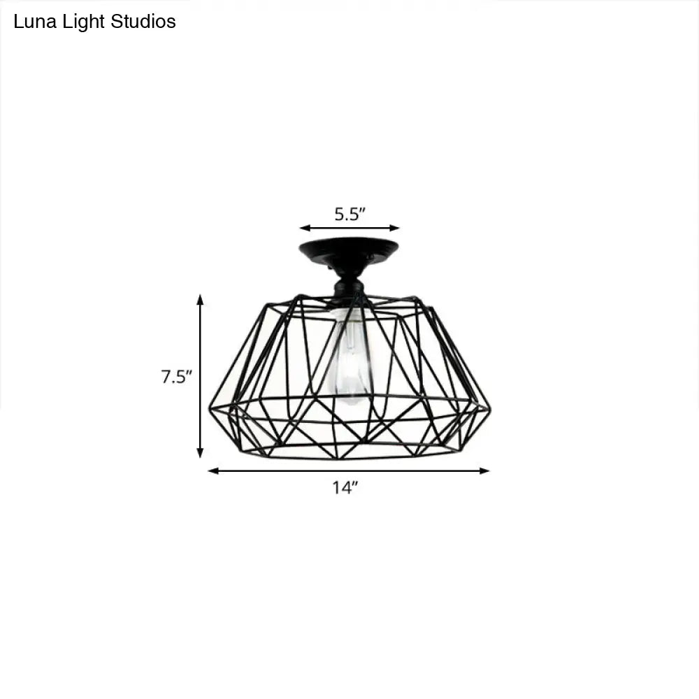 ديكوربايتس™ وحدة إضاءة معدنية صناعية هندسية شبه مستوية باللون الأسود مع قفص