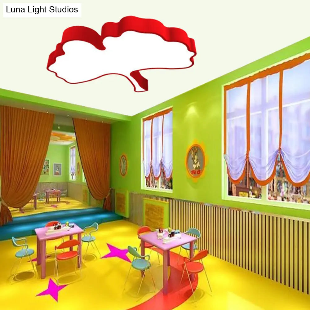 Lámpara de techo LED DecorBites™ con forma de hoja de ginkgo en metal color macaron, roja/amarilla/azul - Montaje empotrado para habitación infantil, 23,5"/31,5" de ancho