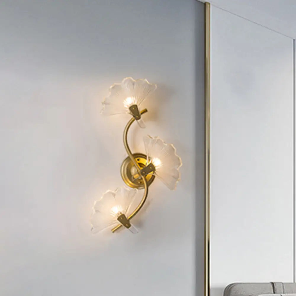 ديكوربايتس™ مصباح حائط على شكل أوراق الجنكة - إضاءة شمعدان زجاجية شفافة عصرية مزخرفة باللون النحاسي