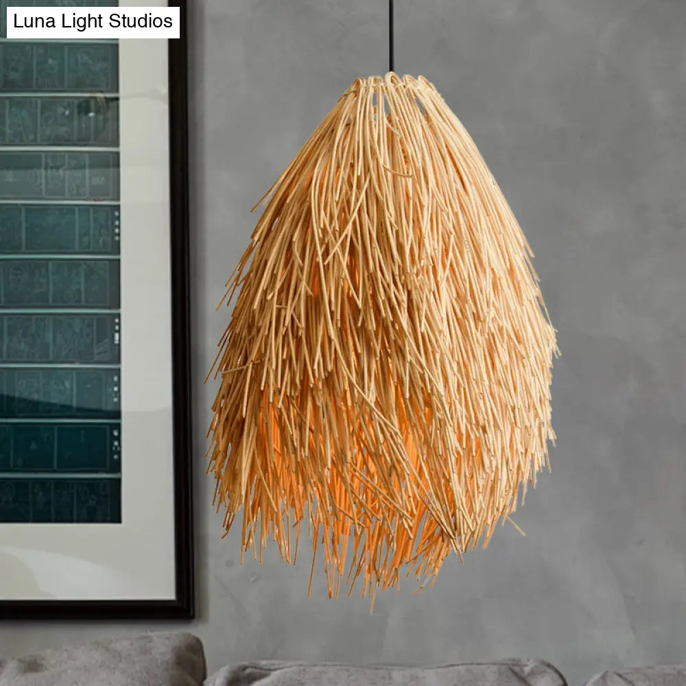 DecorBites™ Gisalie - Lámpara colgante elegante color beige con forma de lágrima, estilo asiático, con 1 bombilla, de ratán, ideal para restaurantes