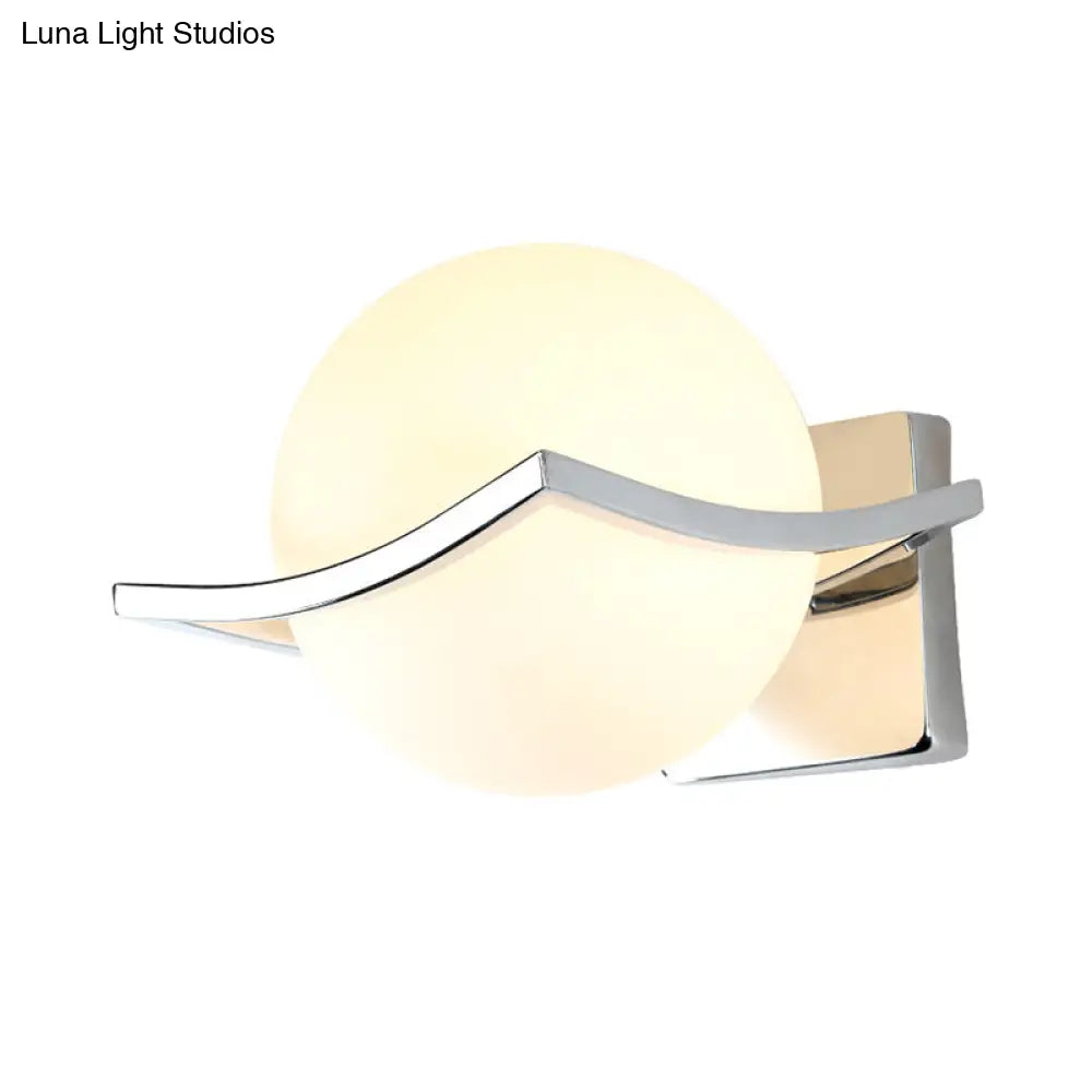 DecorBites™ Globe Bedroom Wall Sconce Light - Matte White Glass - Minimalist Wall Mount Lamp in Chrome Box