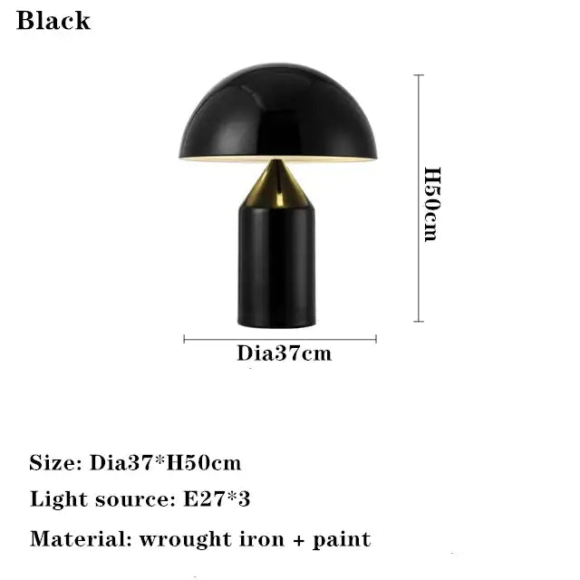 Glossy black and gold metal mushroom table lamp with wrought iron base for decorbites atollo bedroom table lighting