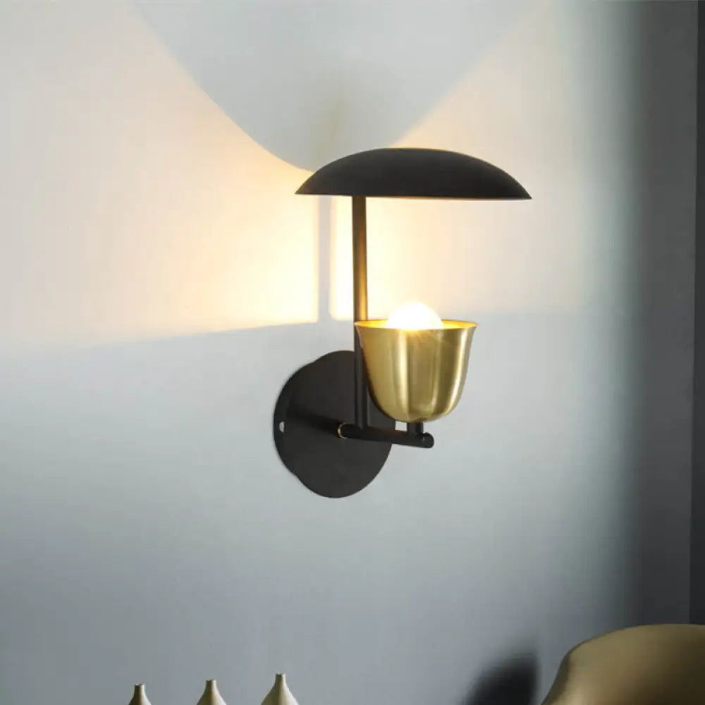 DecorBites™ Gold and Black/White Bell Metal Sconce: Contemporary 1-Light Wall Lamp for Bedroom