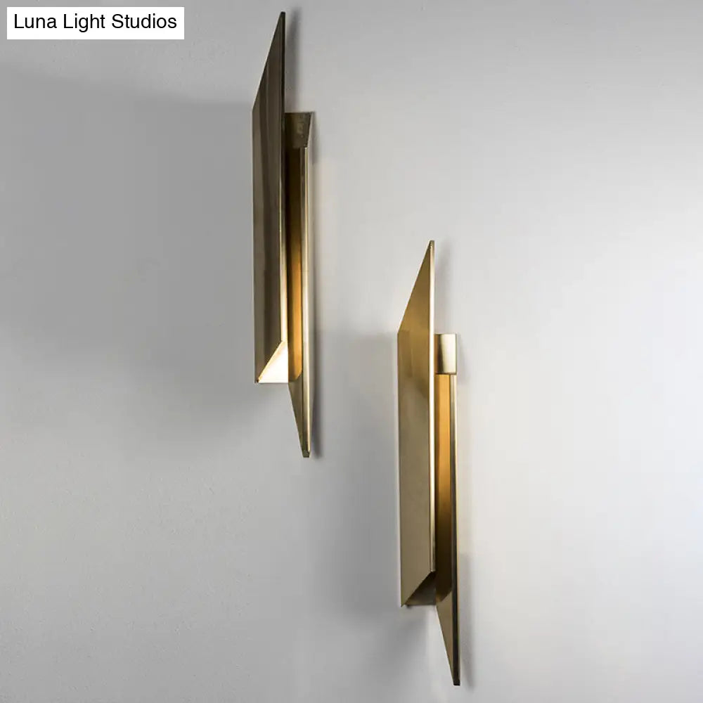 DecorBites™ Gold Art Deco LED Wall Lamp: Quadrilateral Metallic Sconce for Bedroom