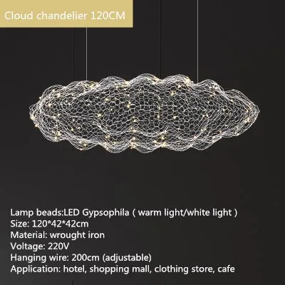 Gold Cloud Pendant Lights for Home and Restaurant - Dia 120cm / White lampshade / Warm White - Chandelier