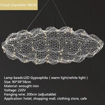 Gold Cloud Pendant Lights for Home and Restaurant - Dia 90cm / White lampshade / Warm White - Chandelier