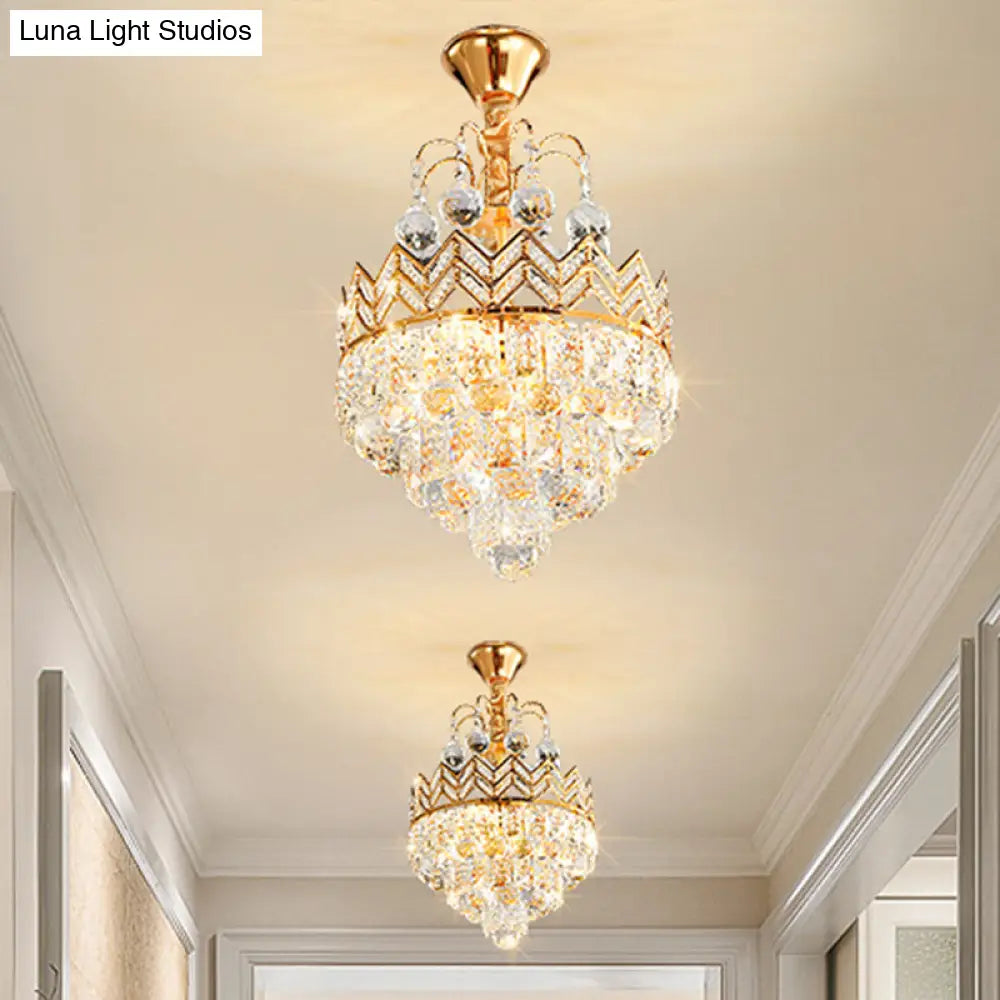 DecorBites™ DecorBites™ Gold Crystal Ceiling Mount Light - Conical Semi Flush Mount with Crown Design, 3 Bulbs