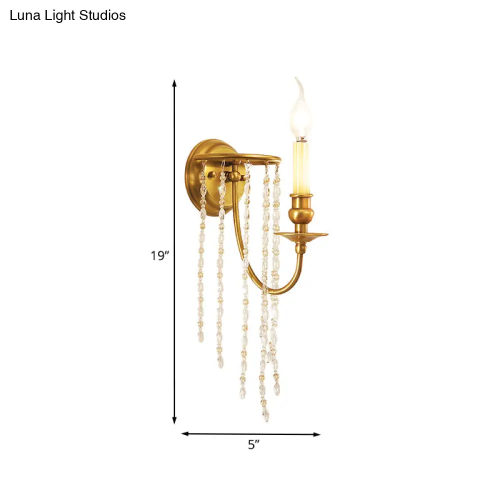 DecorBites™ Gold Crystal Chain Wall Sconce Candlestick Light - Elegant 1-Head Fixture