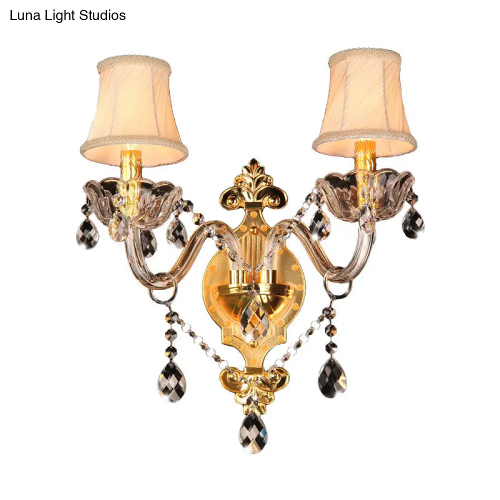 DecorBites™ DecorBites™ Gold Crystal Drip Wall Sconce with Bell Shade - Bedroom Wall Mounted Light, Elegant 2-Bulb Lighting