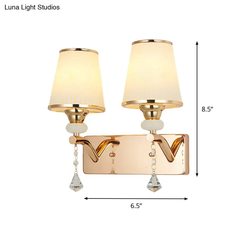 DecorBites™ DecorBites™ Gold Crystal Wall Sconce with Conical Shades - 2 Bulb Contemporary Mount Light