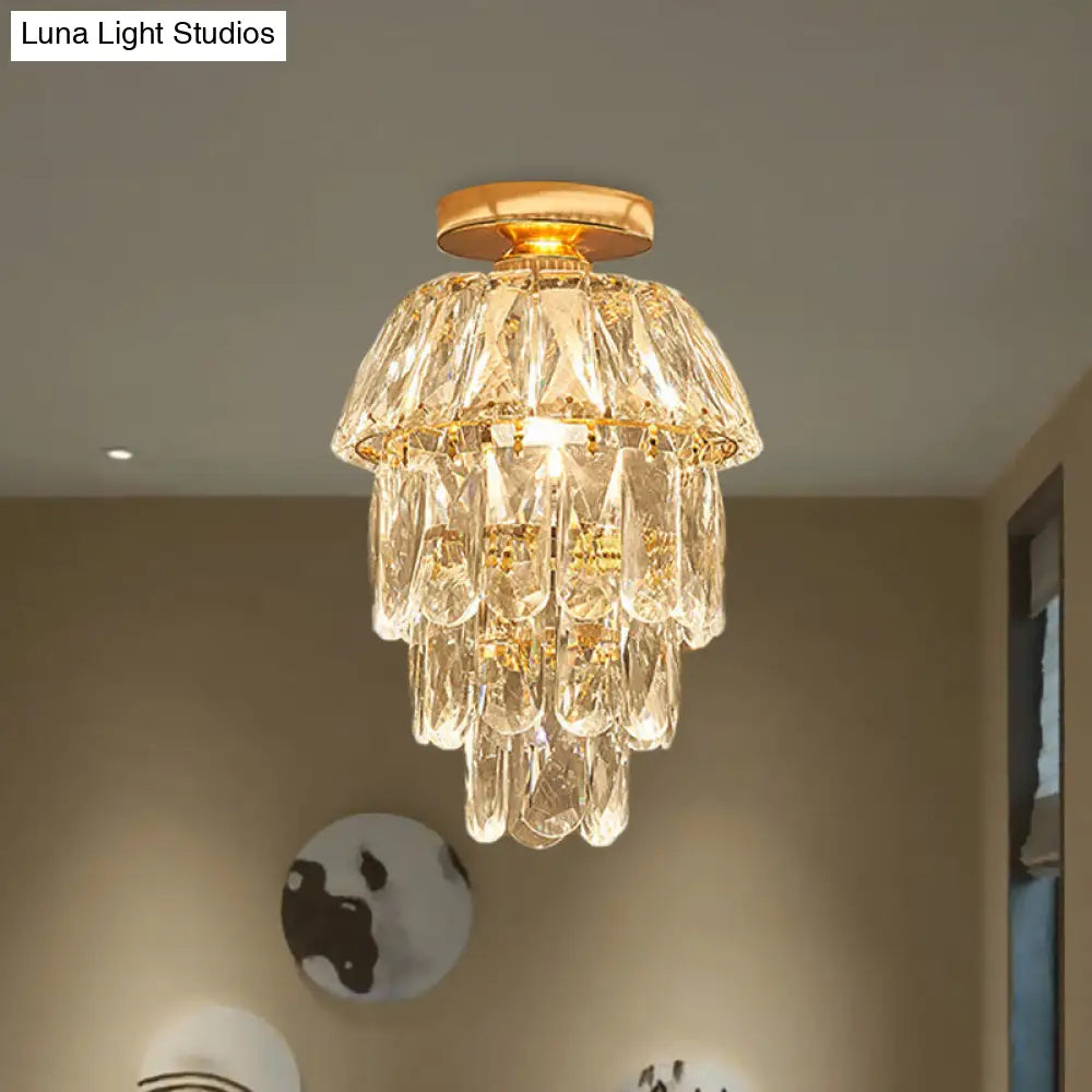 DecorBites™ DecorBites™ Gold Cylinder Pinecone Foyer Ceiling Lamp - Simple Crystal Design with Semi-Flush Mount - 1 Bulb Light Fixture