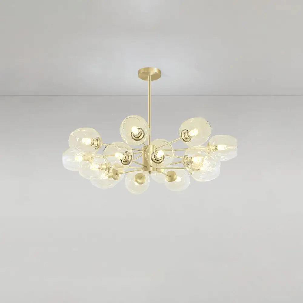 Gold Finish Dimpled Glass Cup Chandelier - Postmodern Hanging Lamp for Living Room