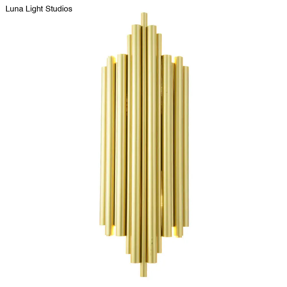DecorBites™ Gold Finish Flute Sconce: Postmodern 4-Light Wall Mount for Living Room