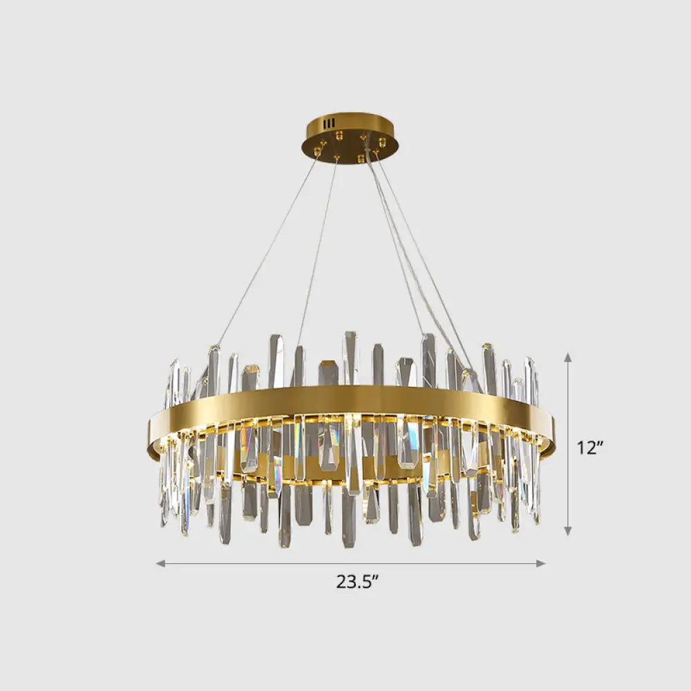 Gold Finish LED Pendant Chandelier with Crystal Icicles and Stainless Steel Loop Design