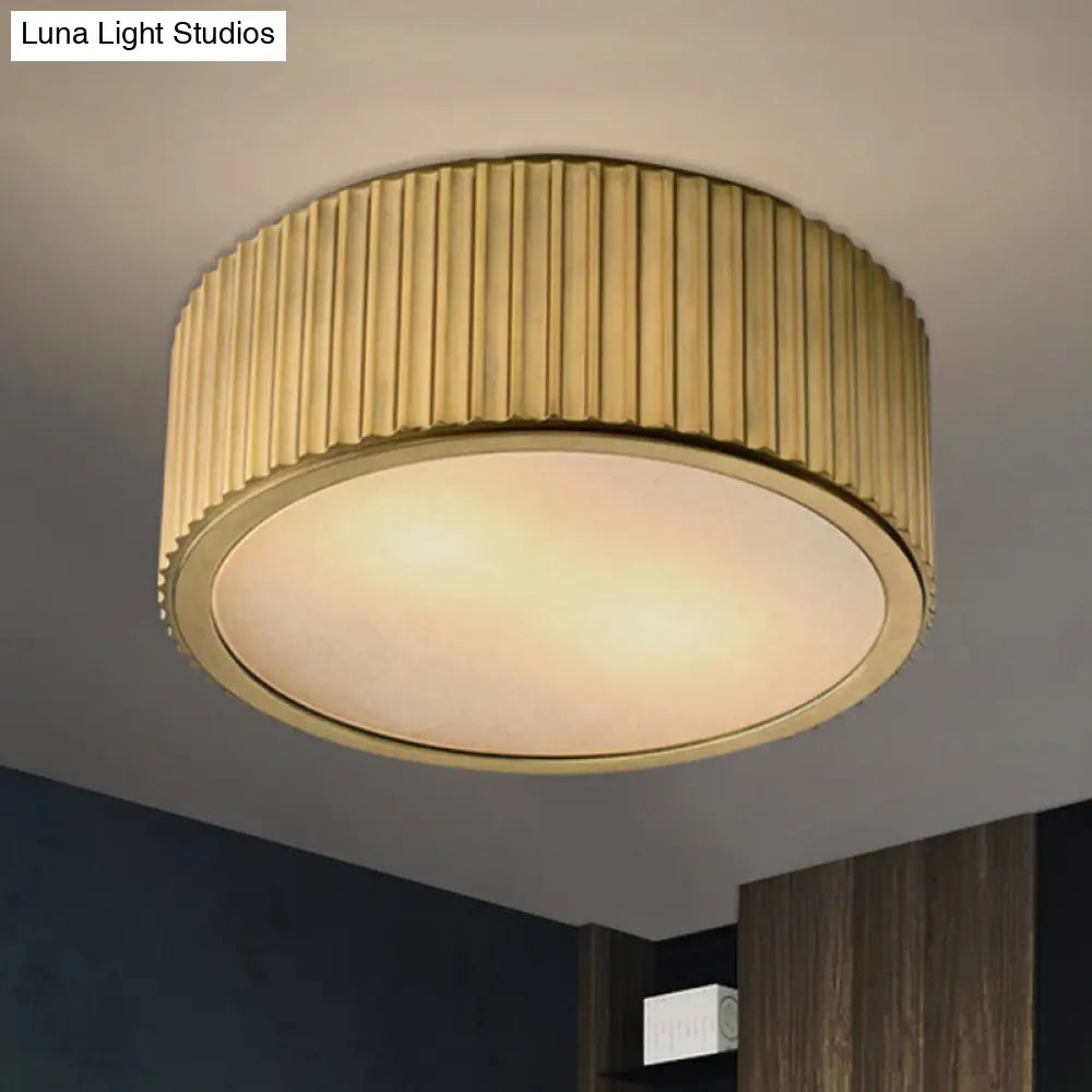DecorBites™ DecorBites™ Gold Frosted Glass Ceiling Fixture - 3-Bulb Circular Flush Mount Recessed Lighting - 12"/16" Wide