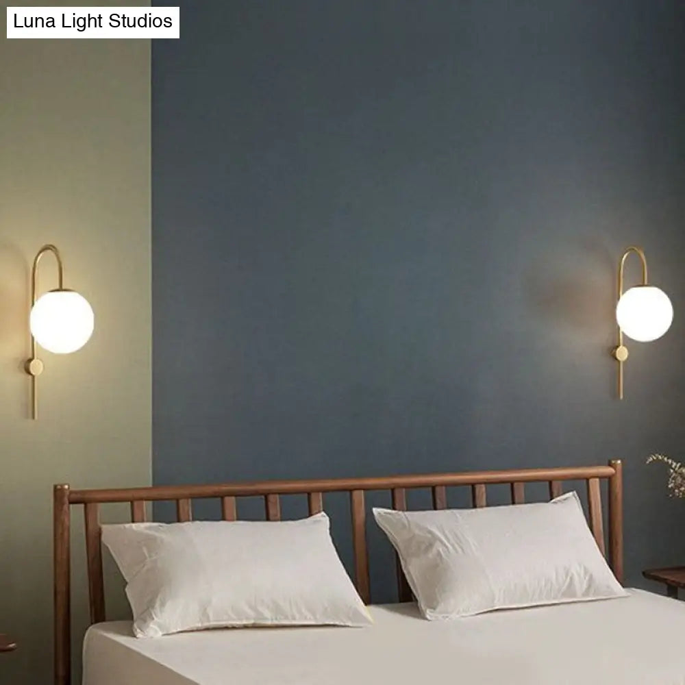 DecorBites™ Gold Gooseneck Arm Wall Sconce with Cream Glass Globe - Postmodern 1-Bulb Wall Lamp
