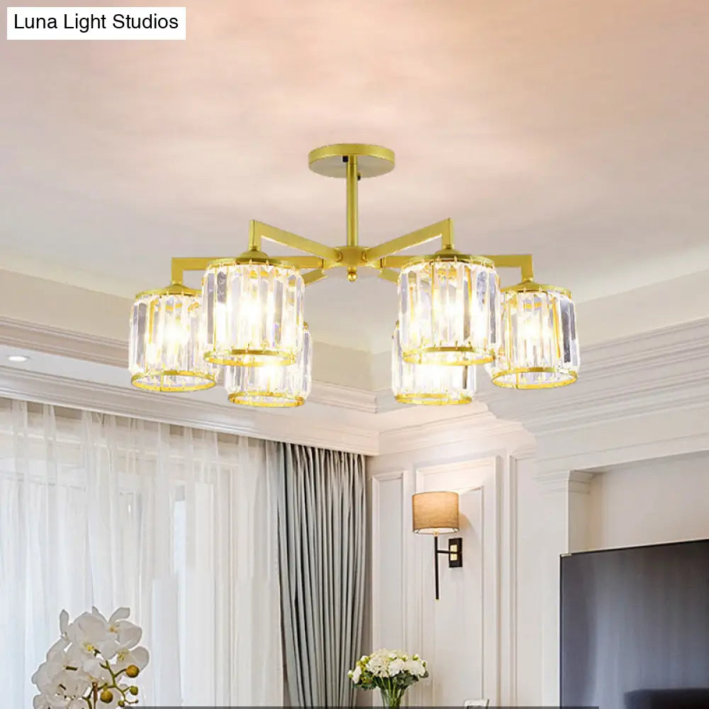 DecorBites™ DecorBites™ Gold K9 Crystal Cylinder Semi Flush Postmodern Ceiling Mount - 3/6 Bulb Living Room Fixture