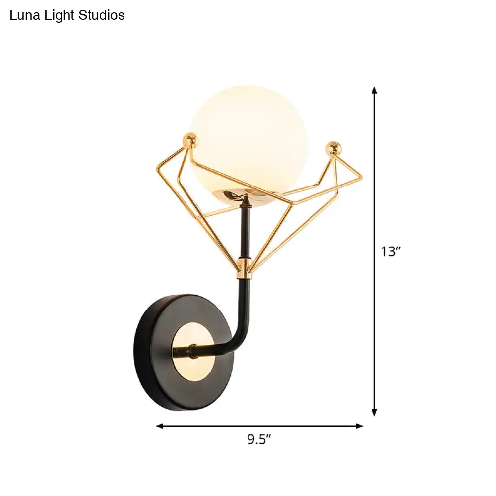 DecorBites™ Gold Metal Frame Cream Glass Orb Wall Light Fixture - Contemporary 1-Light Lamp
