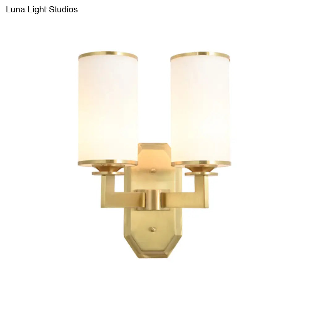DecorBites™ Gold Metal Wall Mount Light Fixture with Opal Glass Shade - 2 Head Modern Armed Sconce