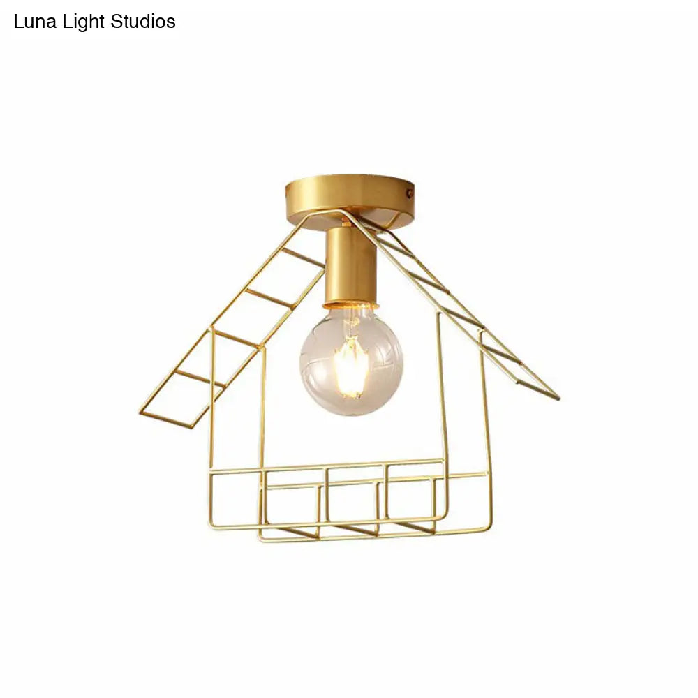 DecorBites™ DecorBites™ Gold Metallic House Shaped Semi Flush Light - Simplicity Ceiling Fixture for Corridors