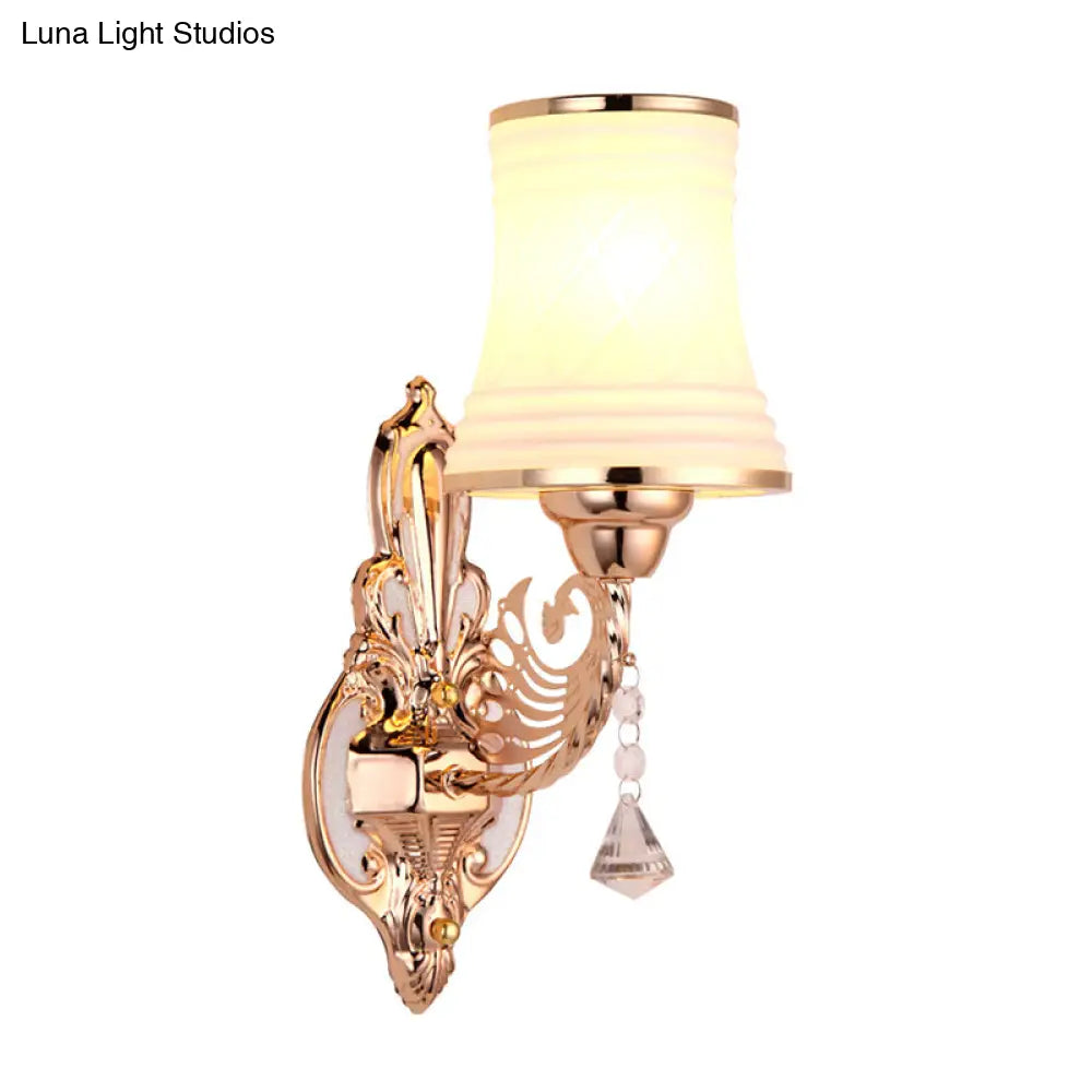 DecorBites™ Gold Opal Glass Tapered Bell Wall Sconce - Modern 1 Head Bedroom Surface Lighting