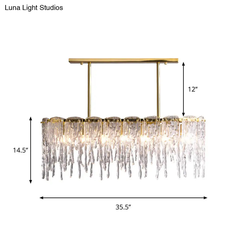 DecorBites™ Gold Oval Island Pendant Lamp: Minimalist Design with Clear Crystal, 7 Bulbs & Melting Ice-inspired