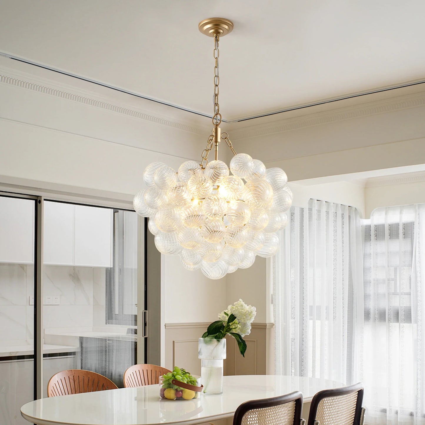 Gold Pendant Chandelier with Adjustable Height - 31-40W / 3 / United States - Chandelier