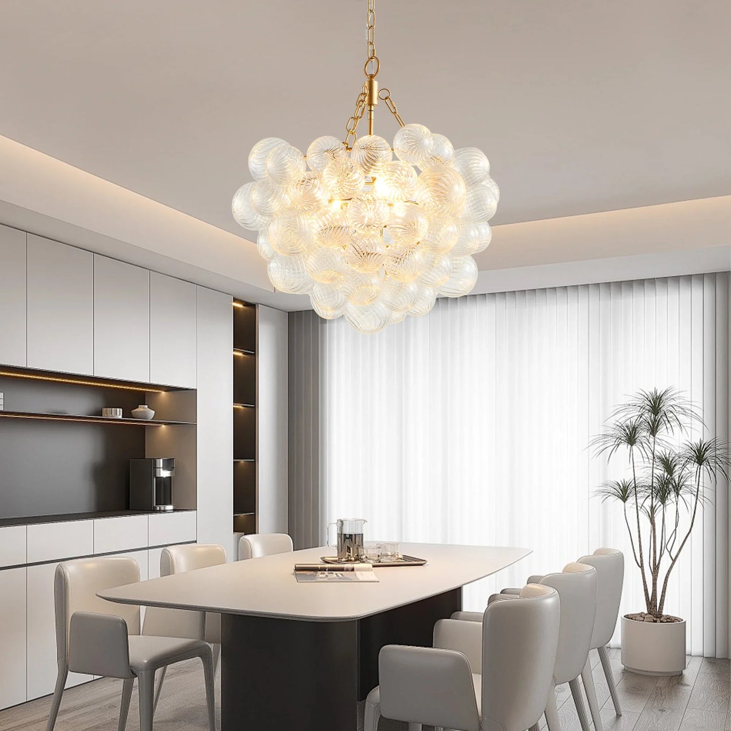 Gold Pendant Chandelier with Adjustable Height - 31-40W / 3 / United States - Chandelier