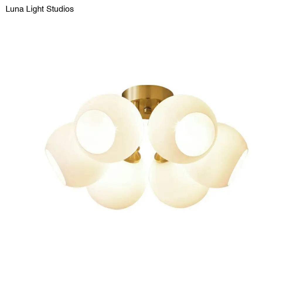 DecorBites™ DecorBites™ Gold Plated Semi-Flush Ceiling Light with Milky Glass Dome for Bedroom