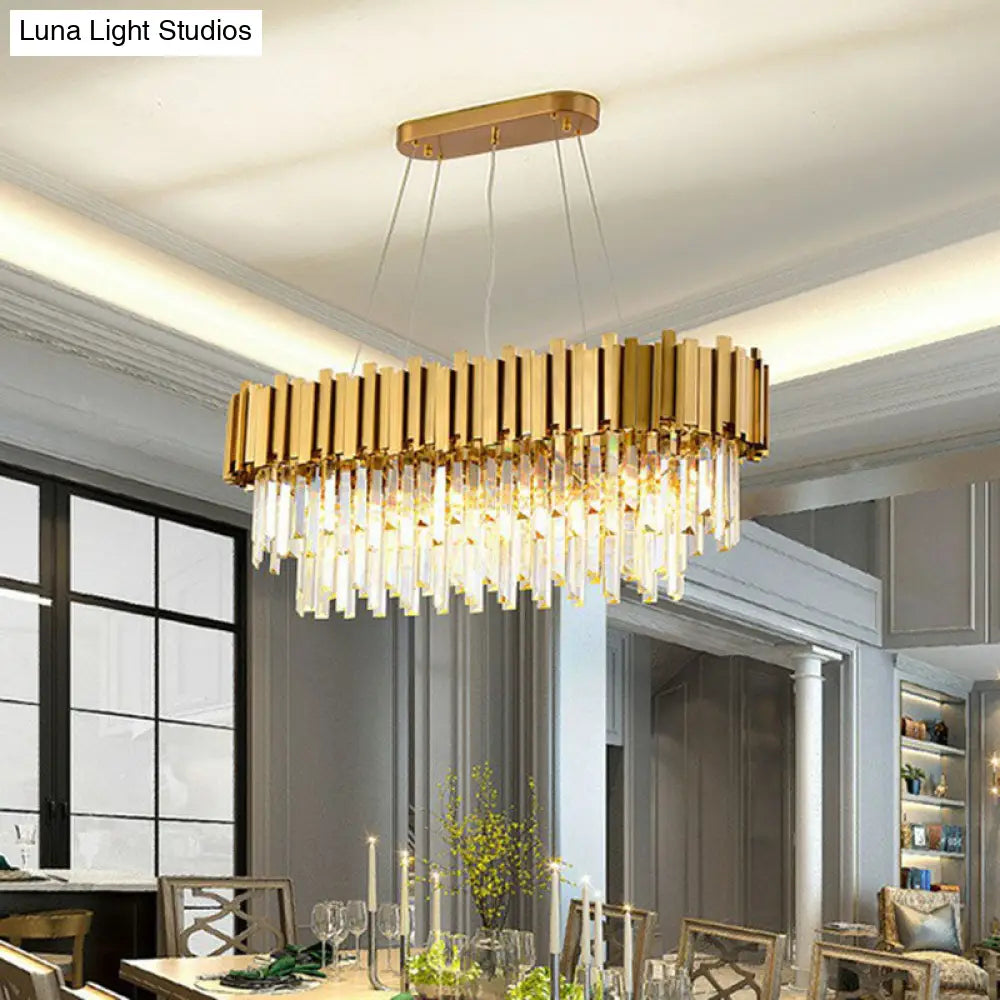 DecorBites™ Gold Prismatic Crystal 5-Head Postmodern Oval Hanging Light for Dining Room Island Ceiling