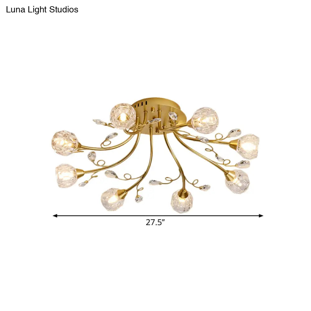 DecorBites™ DecorBites™ Gold Spherical Ceiling Light with Crystal Prisms - Simple Style, 8 Bulbs, Semi Mount Lighting