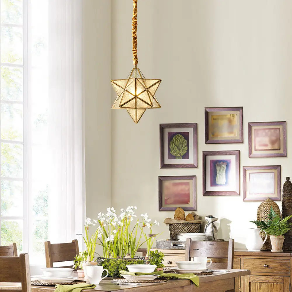 DecorBites™ DecorBites™ Gold Star Ripple Glass Semi Flush Light - Traditional 1-Light for Dining Room Ceiling