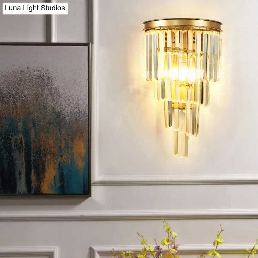 DecorBites™ DecorBites™ Gold Tiered Crystal Sconce: Minimalistic Wall Light for Living Room