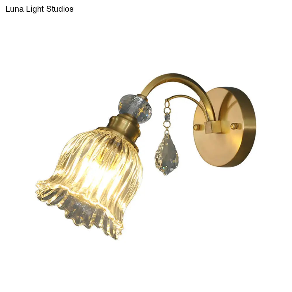 DecorBites™ Golden Beveled Crystal Flower Wall Sconce with Simplicity Design and 1-Bulb Lighting - Perfect for Living Room Mounting