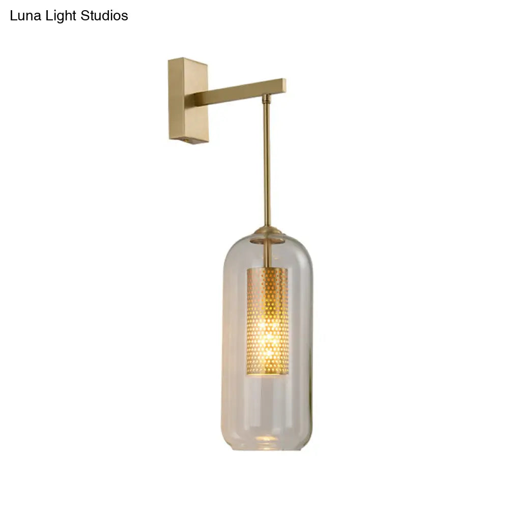 DecorBites™ Golden Cylinder Wall Lamp with Clear Glass Sconce - Simple Bedroom Lighting Fixture