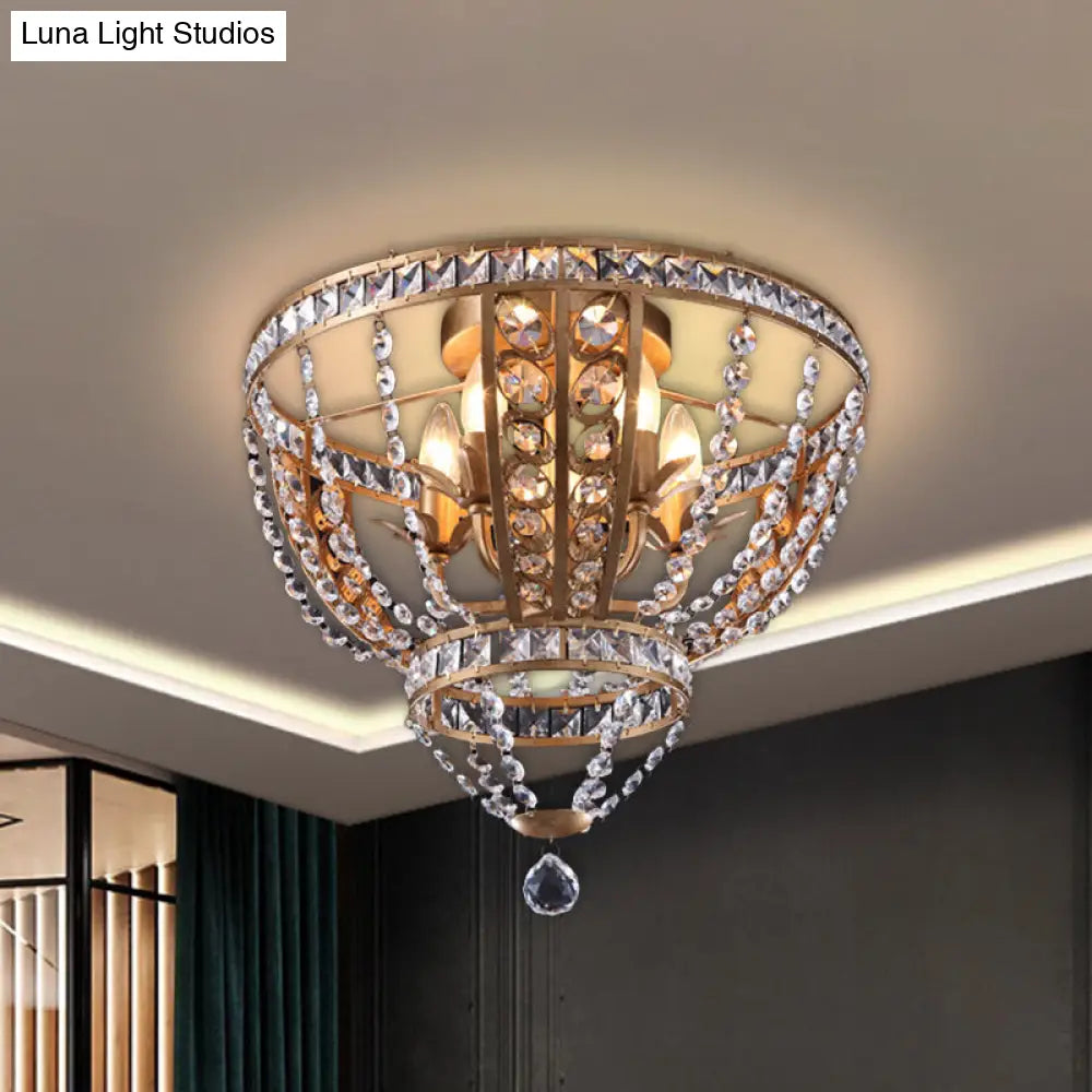 DecorBites™ DecorBites™ Golden Flushmount Light with 5 Crystal Swag Heads - Farmhouse Bowl Frame Ceiling Fixture