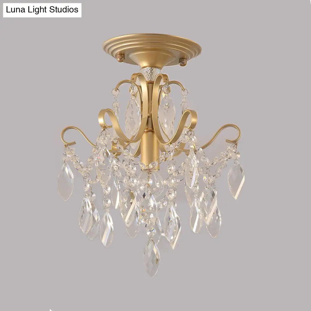 DecorBites™ DecorBites™ Golden Semi Flush Mount Light with Crystal Droplet - Traditional Bent Arm Design