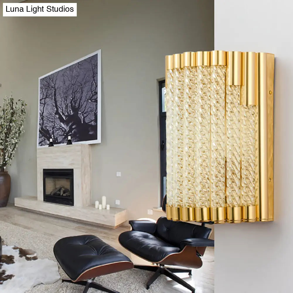 DecorBites™ DecorBites™ Golden Tube Wall Sconce with Crystal Shade - Retro 2-Light Fixture