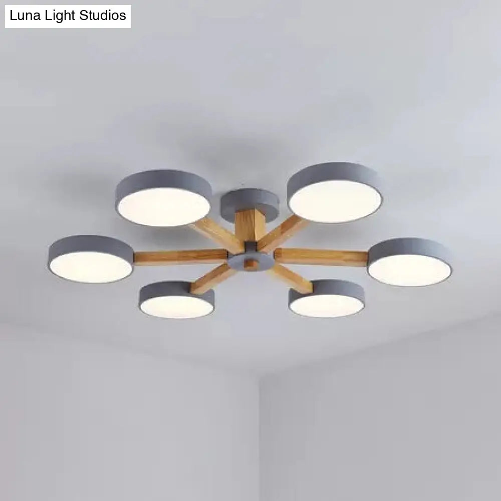 DecorBites™ DecorBites™ Gray Wood Macaron Loft LED Circle Chandelier: Stylish Living Room Hanging Light