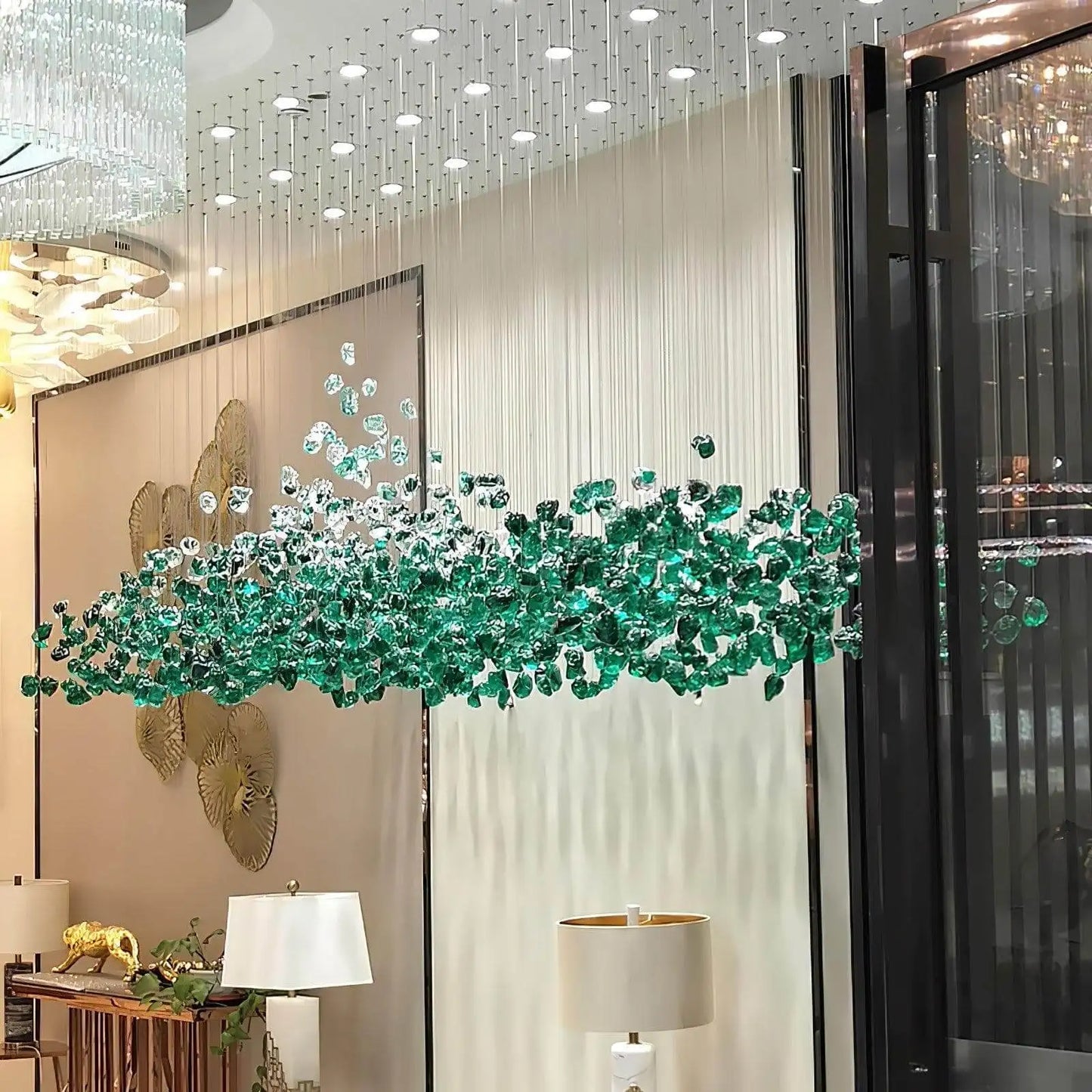Green Crystal Stone Chandelier for Modern Spaces - Chandelier