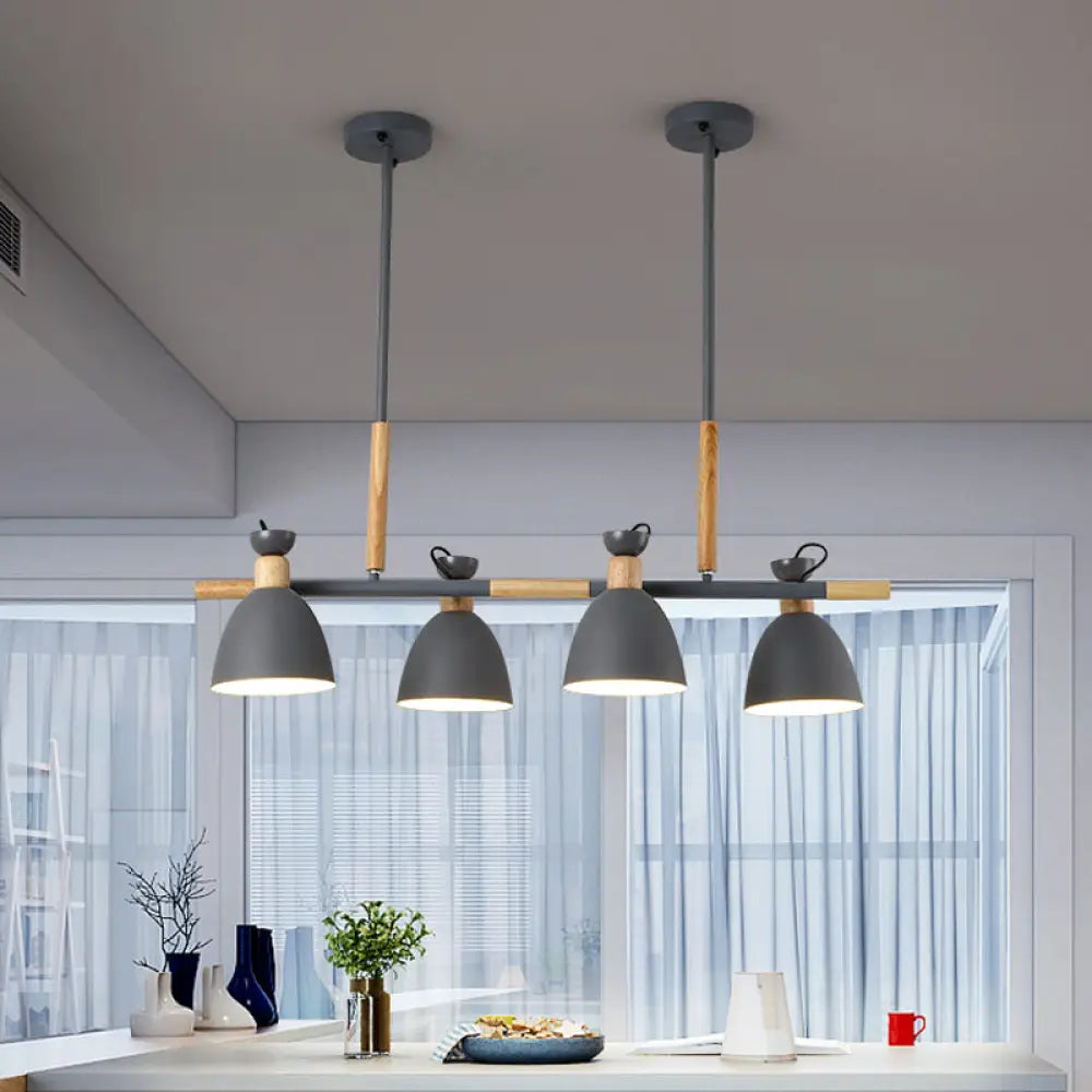 DecorBites™ Green/Grey/White Metal Dome Shade Island Chandelier - Nordic Style Pendant Lamp with 4 Heads