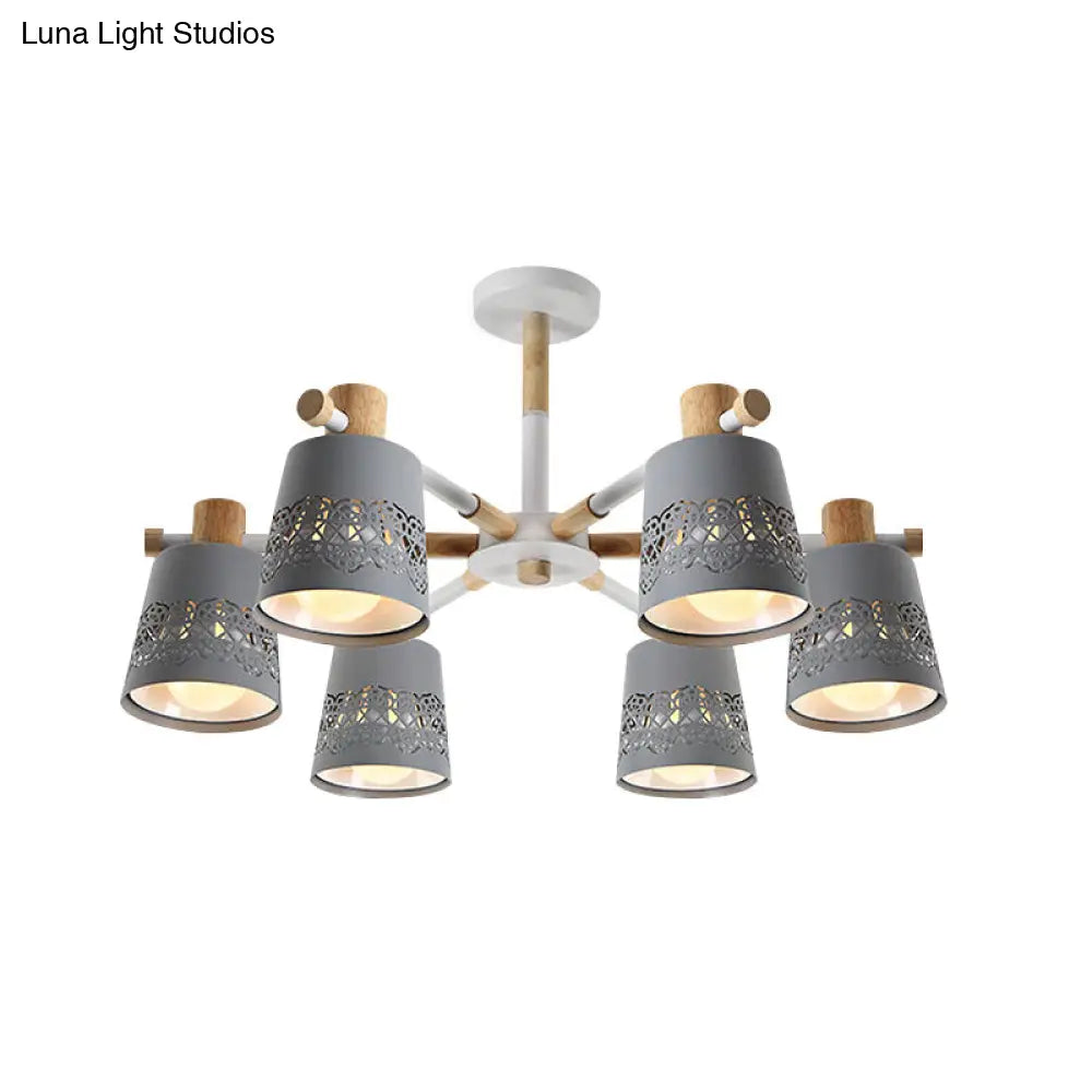 DecorBites™ DecorBites™ Grey Wood-Accented Macaron 6-Light Semi Flush Ceiling Chandelier