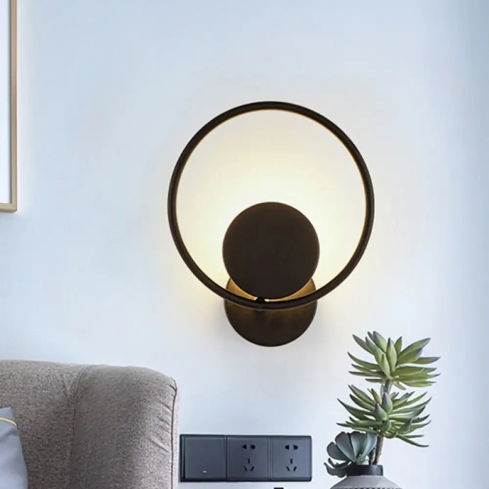 DecorBites™ Halo Ring Metallic Sconce Light - Minimalist Black LED Wall Lamp in Warm/White Light