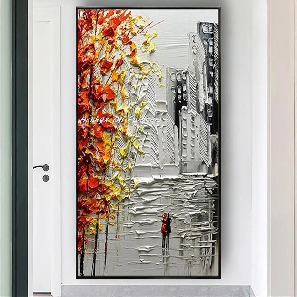 Handmade Abstract City Oil Painting Modern Wall Art - Posters