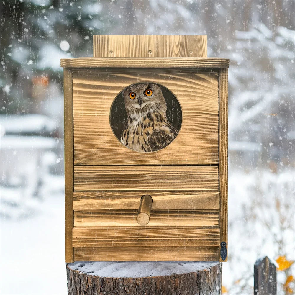 Handmade Wooden Screech Owl House - Outdoor Nesting Box