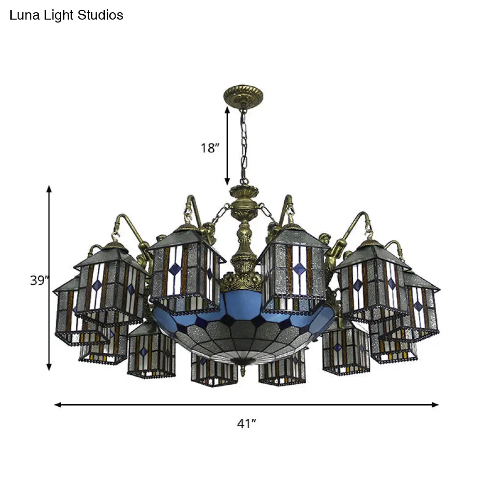 Hanging Lodge Chandelier with Mermaid Stained Glass Pendant for Hotel Elegance