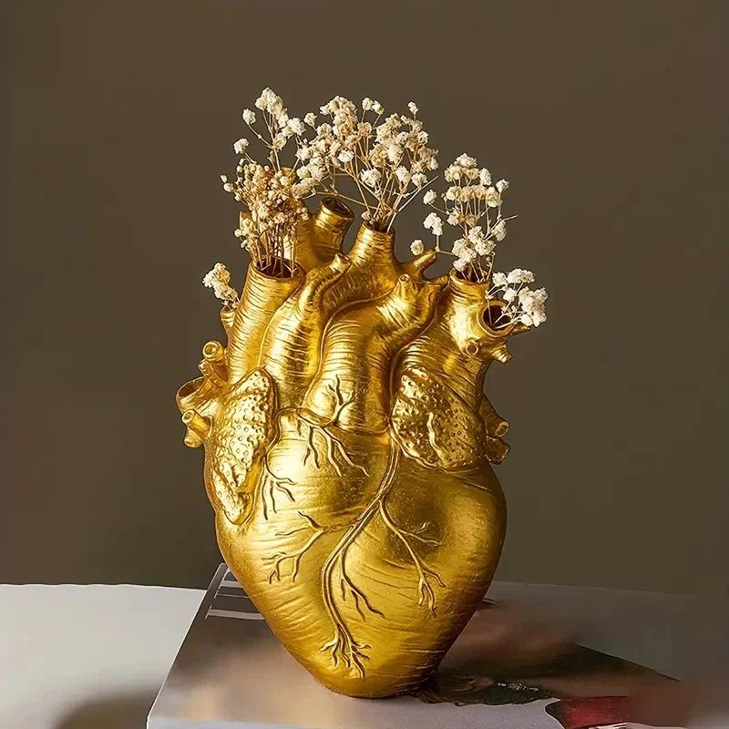 Heart Shape Resin Vase - 4 Colors - Gold - Vase