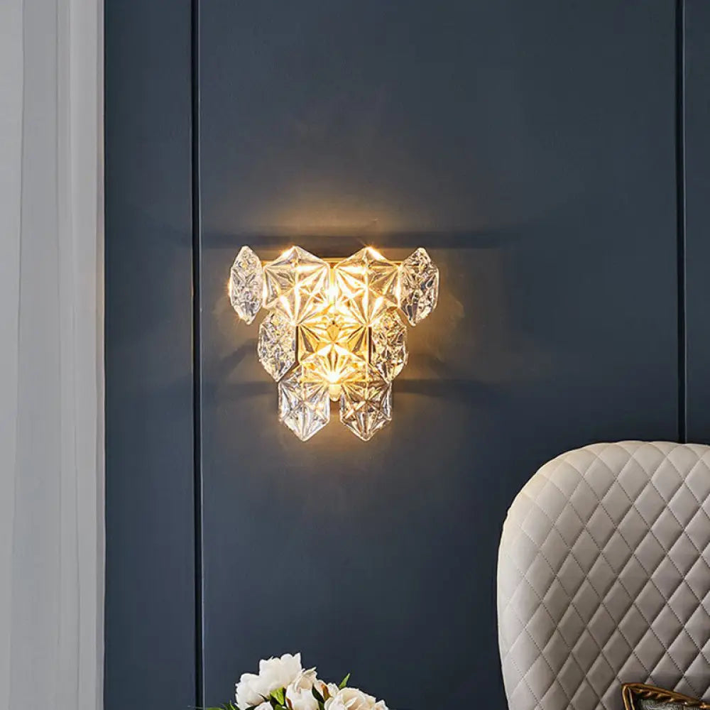 DecorBites™ Hexagon Glass Wall Light with Gold Finish - Modern Bedroom Sconce Fixture