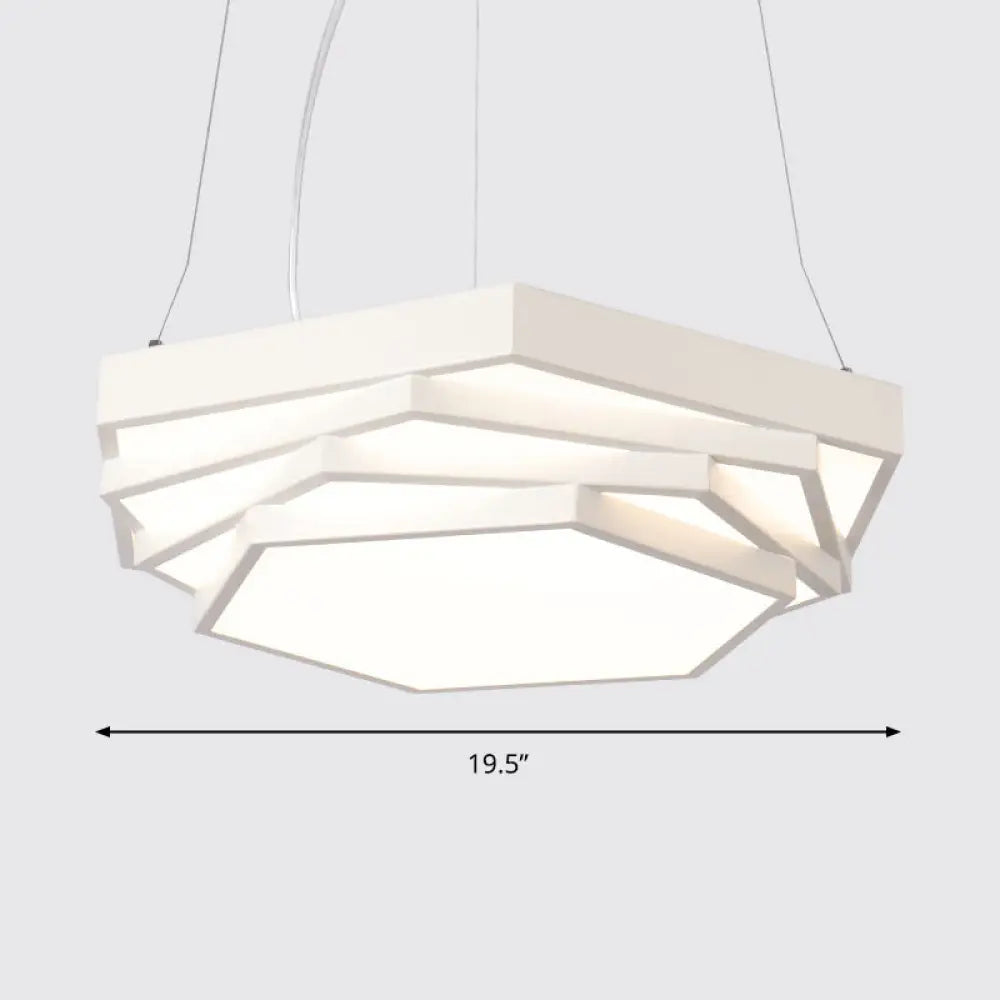Hexagonal LED Chandelier with Modernist Design and Acrylic Shade - Tiered Suspension Lighting